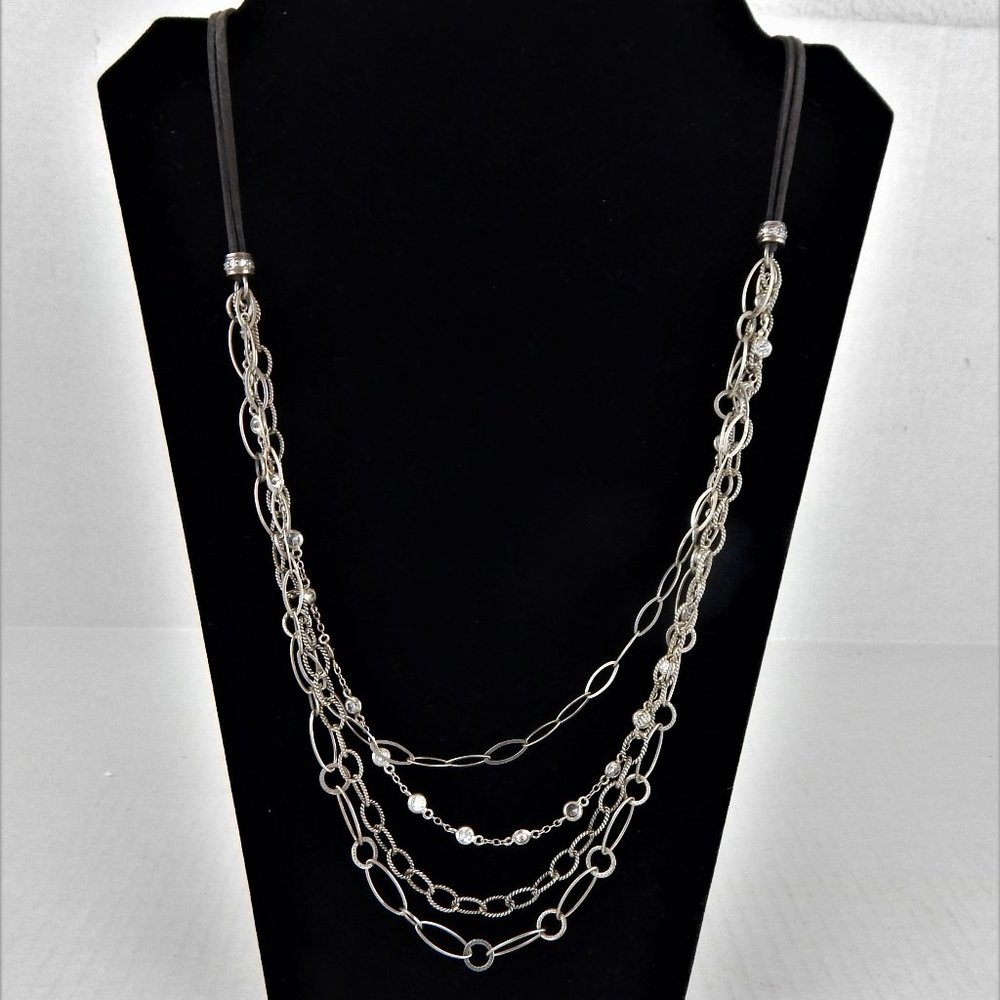 Silpada Necklace N2302 Sterling 'Everlasting' CZs Multi Strand on Suede Cord 28"